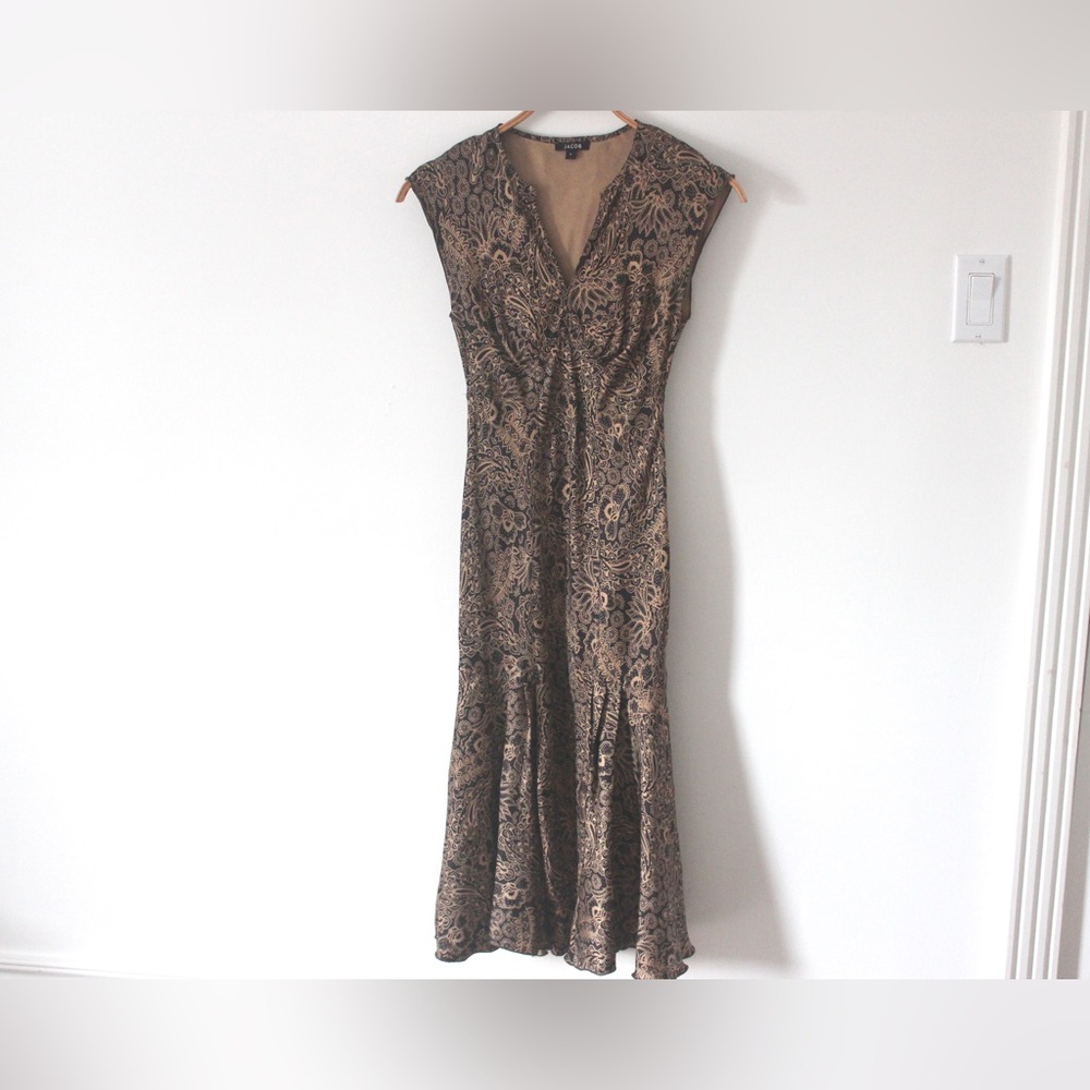 Silk Vintage Bias Cut Dress, Size 0 Extra Small, Paisley Pattern with Mermaid